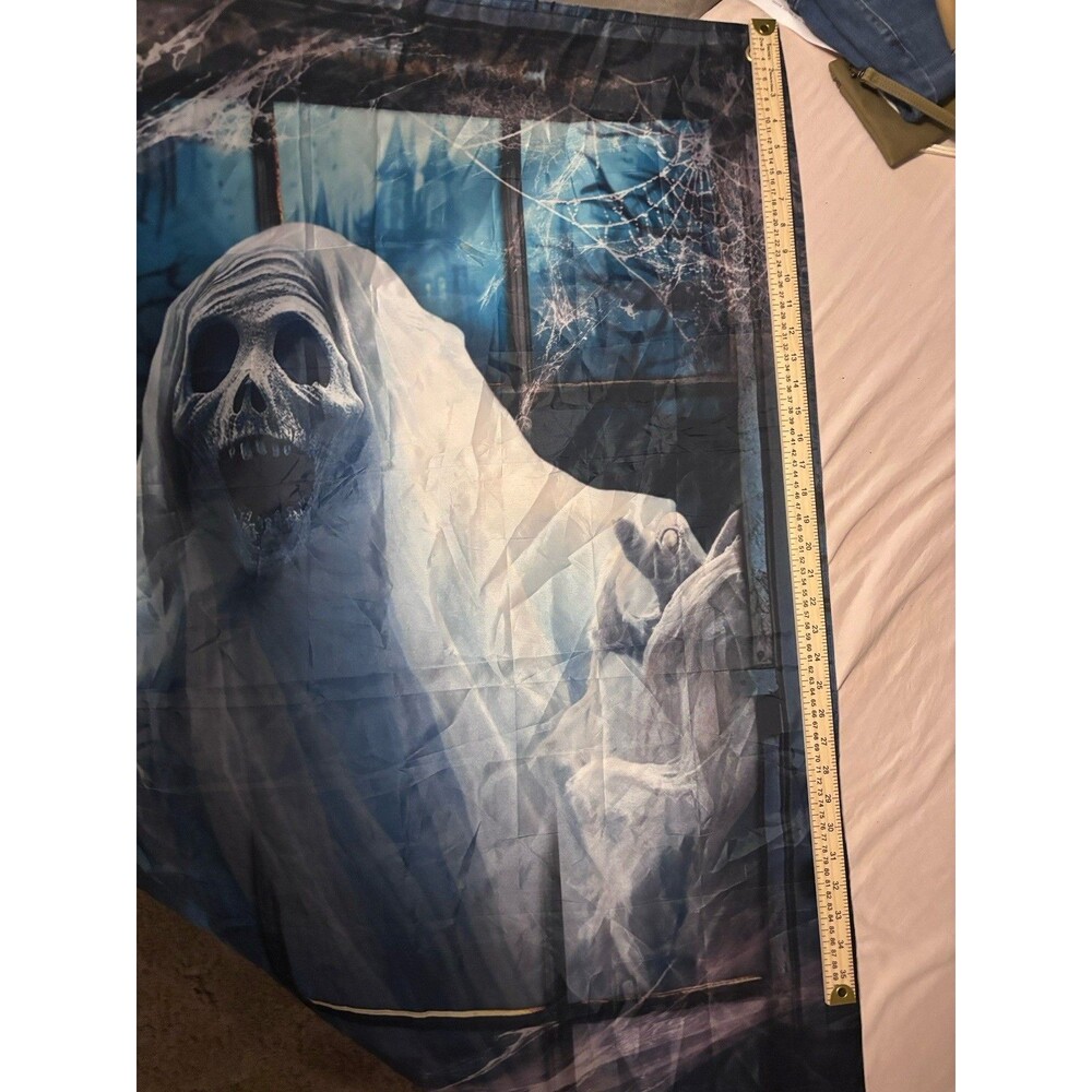 Halloween Plastic Backdrops Lot w/ Light-Up Ghost, Skull Pattern, Multicolor